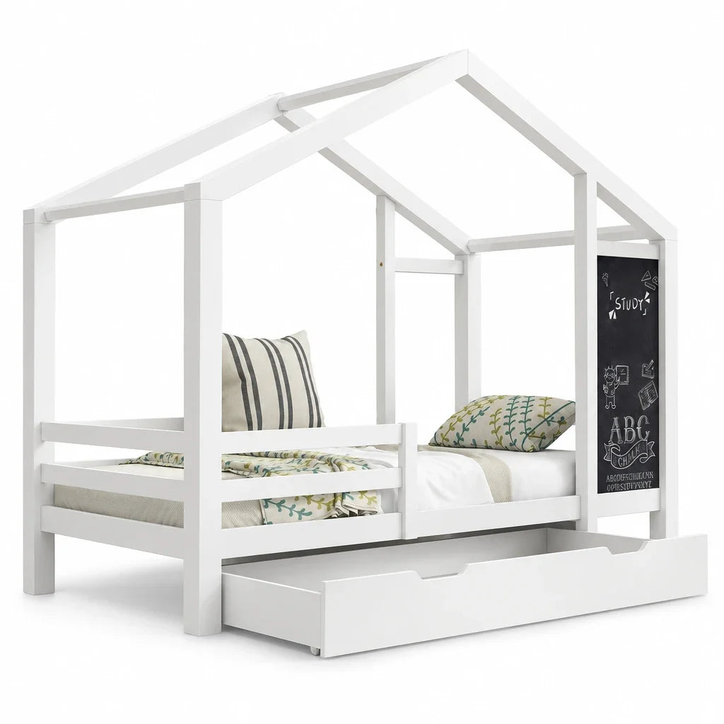 Lit cabane mezzanine toit avec 2 tiroirs 90x200 Lilla Kids