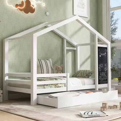 Lit cabane mezzanine toit avec 2 tiroirs 90x200 Lilla Kids