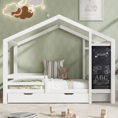 Lit cabane mezzanine toit avec 2 tiroirs 90x200 Lilla Kids