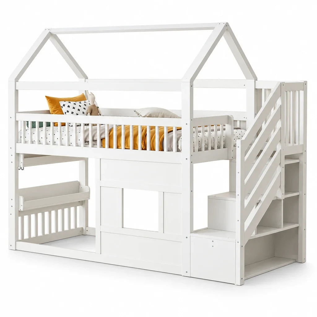 Lit cabane Montessori escalier évolutif étagère Lilla Kids