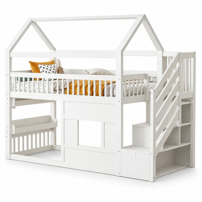 Lit cabane Montessori escalier évolutif étagère Lilla Kids