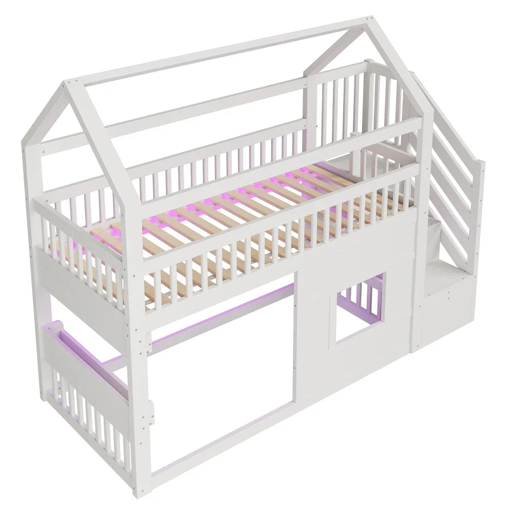 Lit cabane Montessori escalier évolutif étagère Lilla Kids