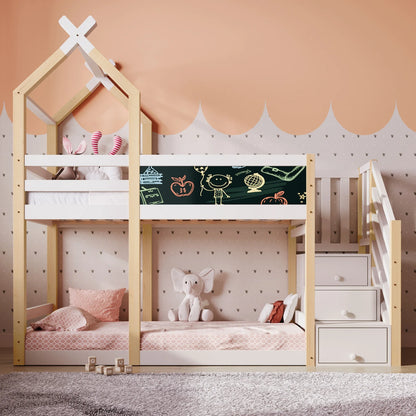Lit cabane superposé escalier rangement intégré Lilla Kids
