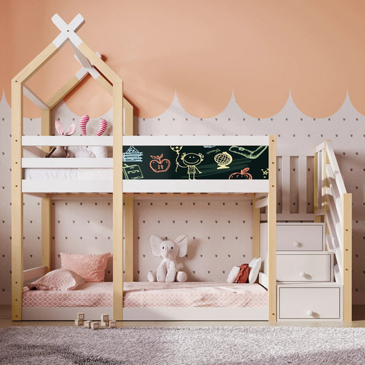 Lit cabane superposé escalier rangement intégré Lilla Kids