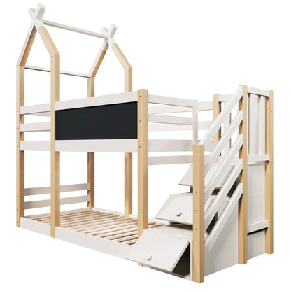 Lit cabane superposé escalier rangement intégré Lilla Kids