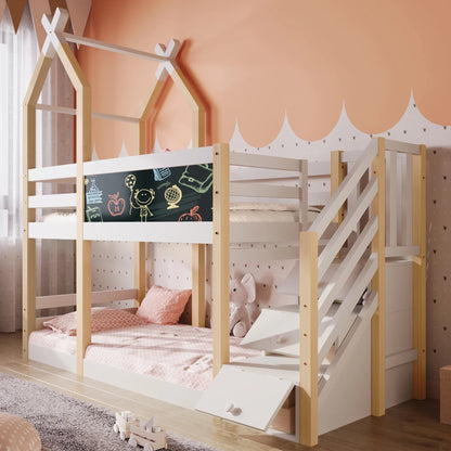 Lit cabane superposé escalier rangement intégré Lilla Kids