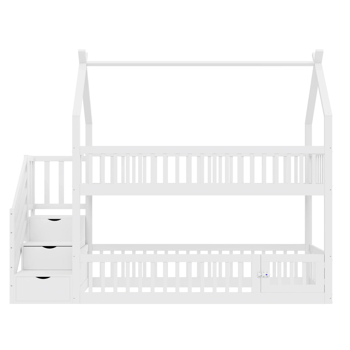 Lit cabane superposé escalier toit tiroirs 90x200 Lilla Kids