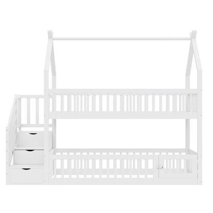 Lit cabane superposé escalier toit tiroirs 90x200 Lilla Kids