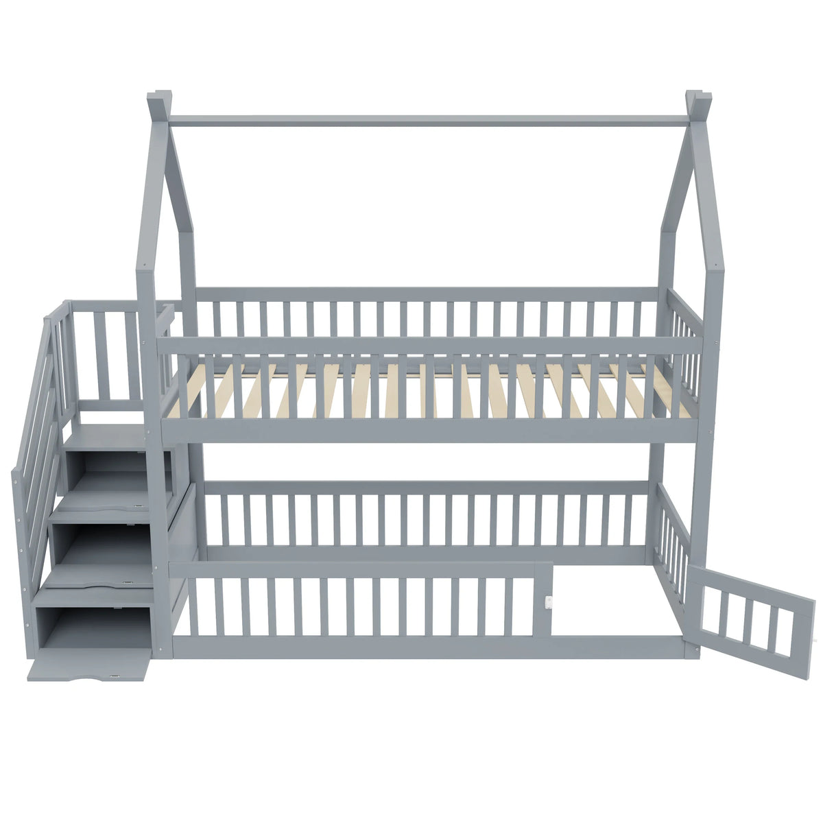 Lit cabane superposé escalier toit tiroirs 90x200 Lilla Kids