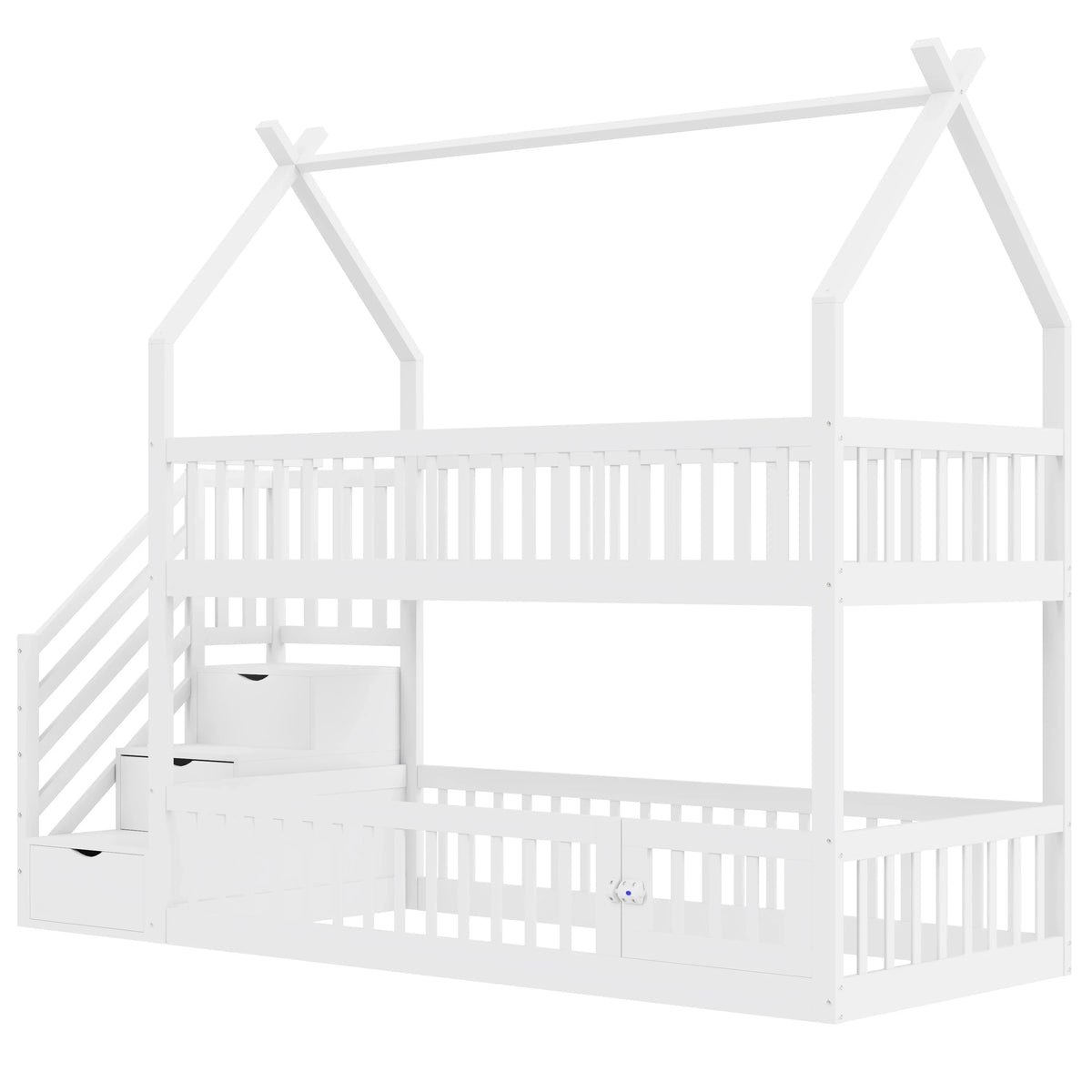 Lit cabane superposé escalier toit tiroirs 90x200 Lilla Kids