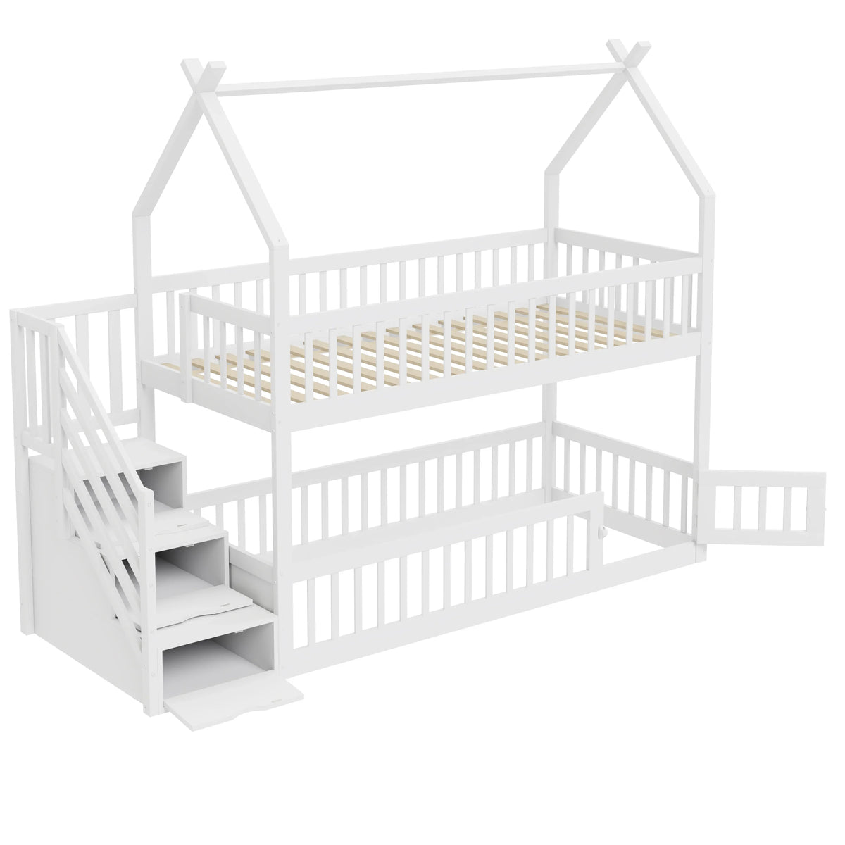 Lit cabane superposé escalier toit tiroirs 90x200 Lilla Kids