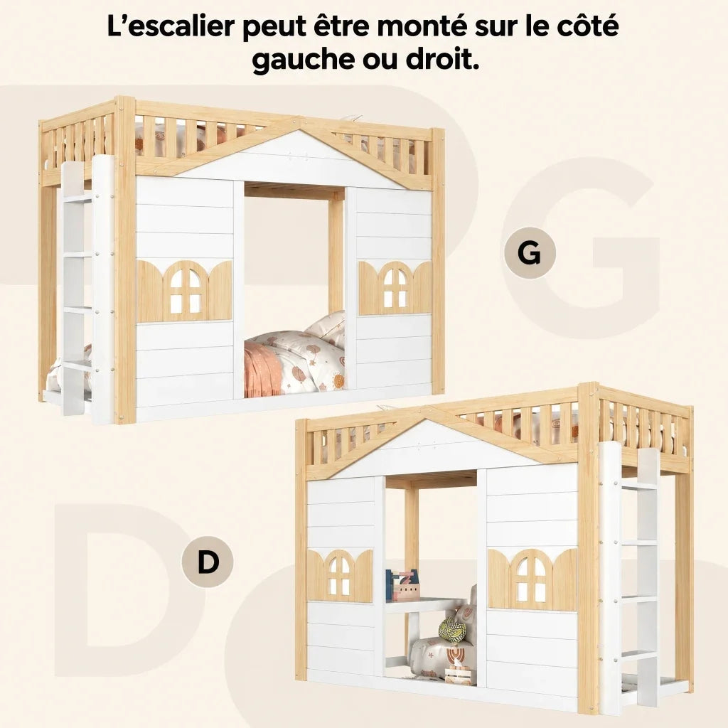 Lit cabane superposé évolutif fenêtres 90x200 Lilla Kids