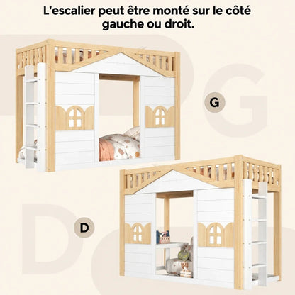 Lit cabane superposé évolutif fenêtres 90x200 Lilla Kids