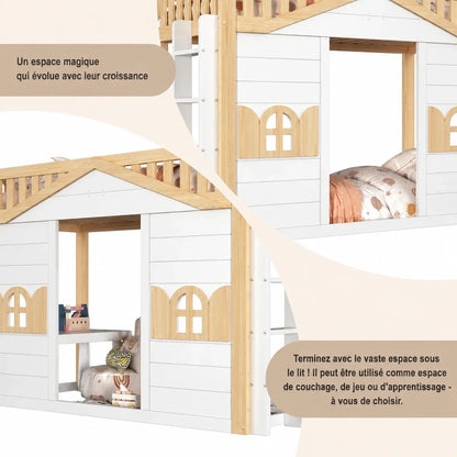 Lit cabane superposé évolutif fenêtres 90x200 Lilla Kids