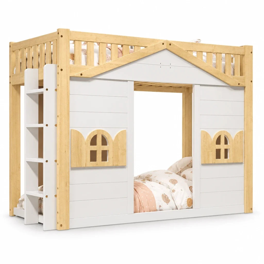 Lit cabane superposé évolutif fenêtres 90x200 Lilla Kids