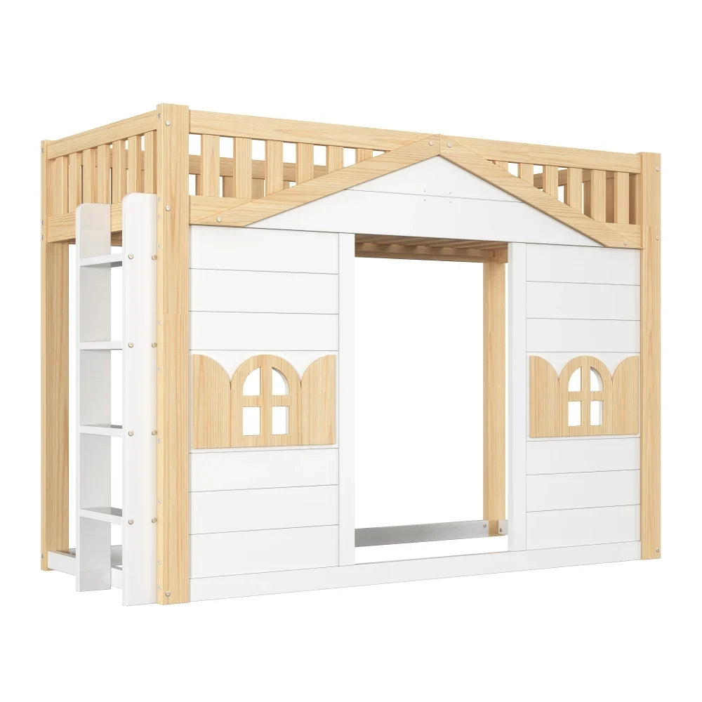 Lit cabane superposé évolutif fenêtres 90x200 Lilla Kids