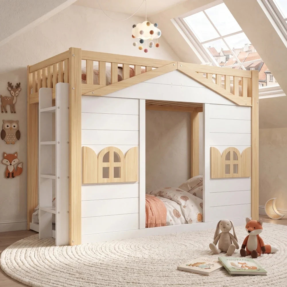 Lit cabane superposé évolutif fenêtres 90x200 Lilla Kids