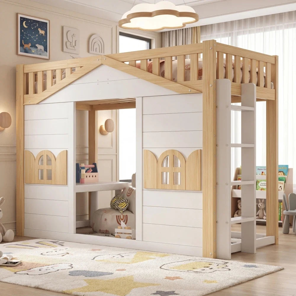 Lit cabane superposé évolutif fenêtres 90x200 Lilla Kids