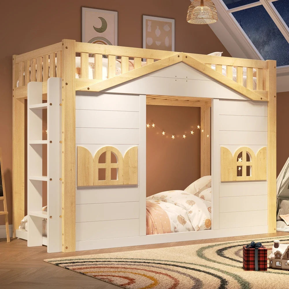 Lit cabane superposé évolutif fenêtres 90x200 Lilla Kids