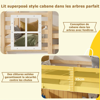 Lit cabane superposé toboggan escalier 90x190 Lilla Kids