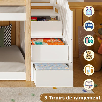 Lit cabane superposé toboggan escalier 90x190 Lilla Kids