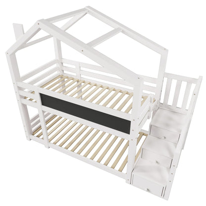 Lit cabane superposé toit avec rangement 90x200 Lilla Kids
