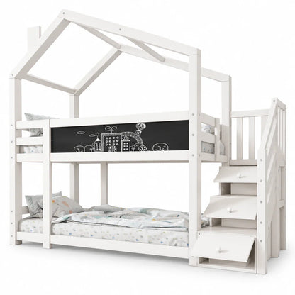 Lit cabane superposé toit avec rangement 90x200 Lilla Kids