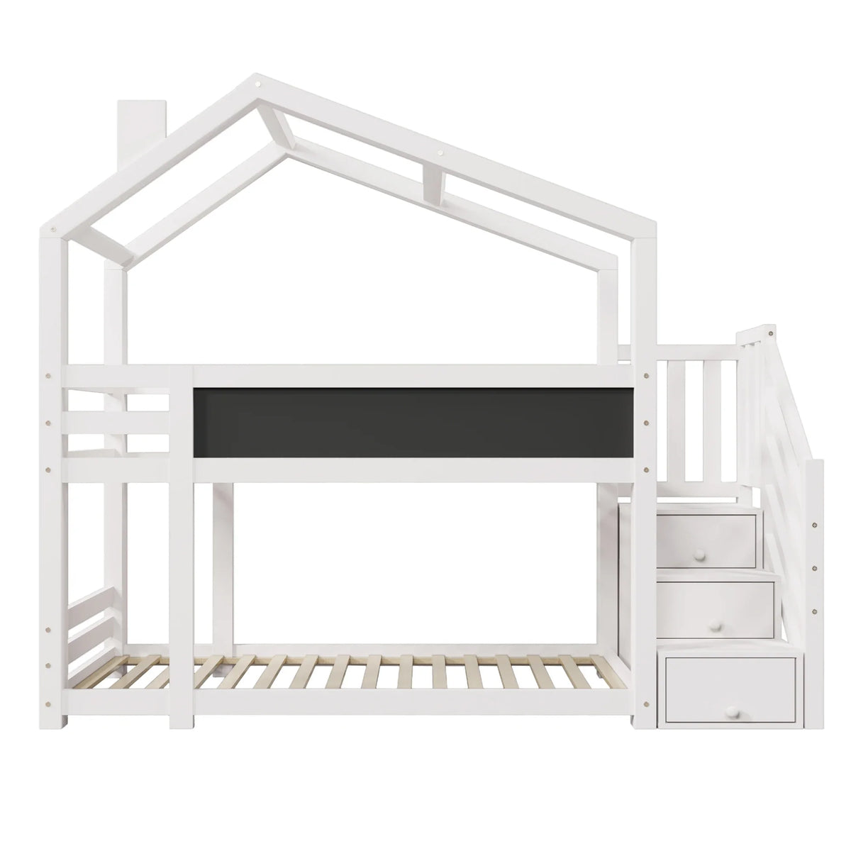 Lit cabane superposé toit avec rangement 90x200 Lilla Kids