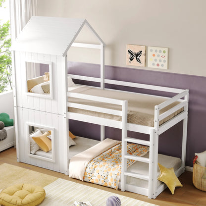 Lit cabane superposé toit fille et garçon 90x200 Lilla Kids