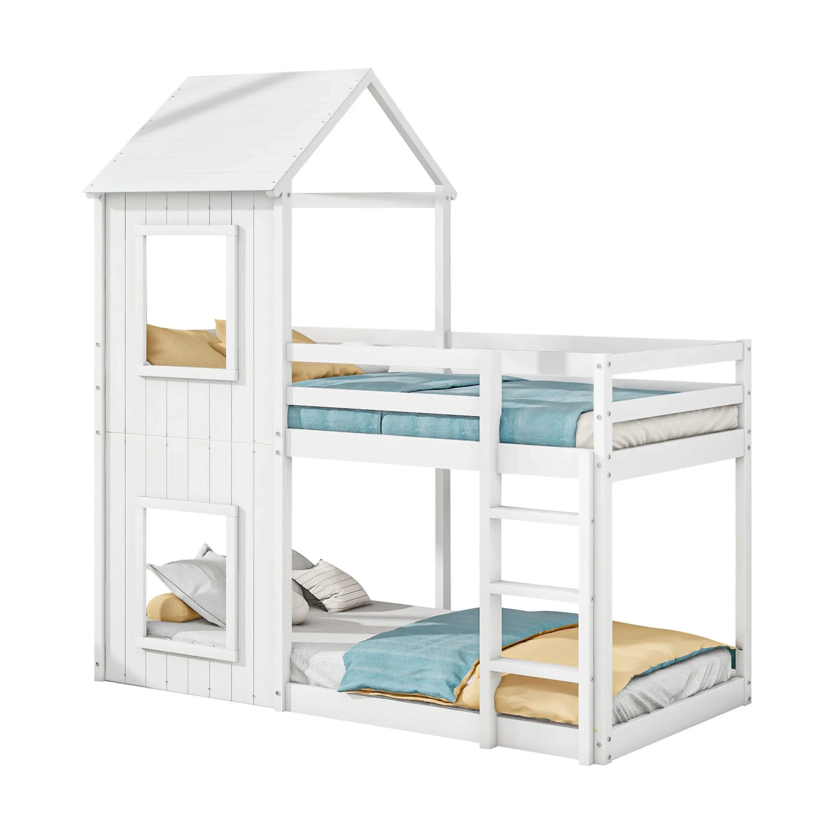 Lit cabane superposé toit fille et garçon 90x200 Lilla Kids