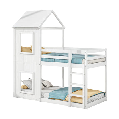 Lit cabane superposé toit fille et garçon 90x200 Lilla Kids