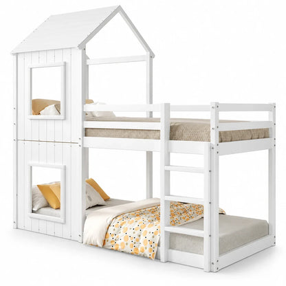 Lit cabane superposé toit fille et garçon 90x200 Lilla Kids
