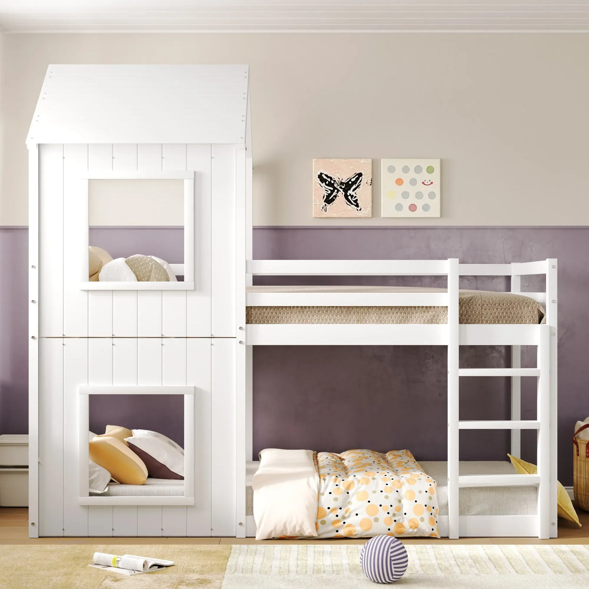 Lit cabane superposé toit fille et garçon 90x200 Lilla Kids