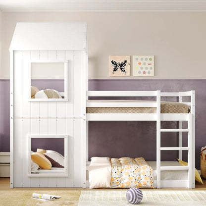 Lit cabane superposé toit fille et garçon 90x200 Lilla Kids