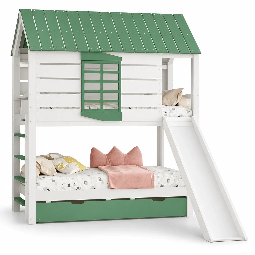 Lit cabane toboggan avec lit gigogne 90x200 Lilla Kids