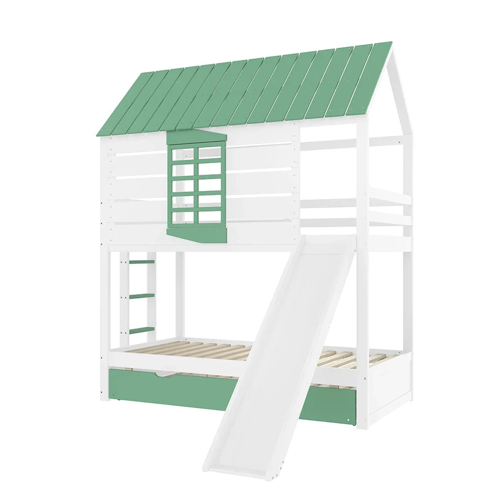 Lit cabane toboggan avec lit gigogne 90x200 Lilla Kids