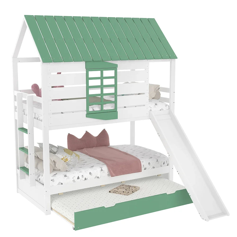 Lit cabane toboggan avec lit gigogne 90x200 Lilla Kids