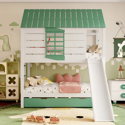Lit cabane toboggan avec lit gigogne 90x200 Lilla Kids