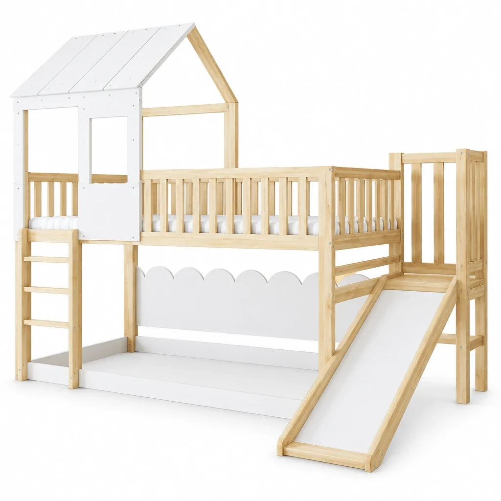 Lit cabane toboggan échelle droite avec toit Lilla Kids