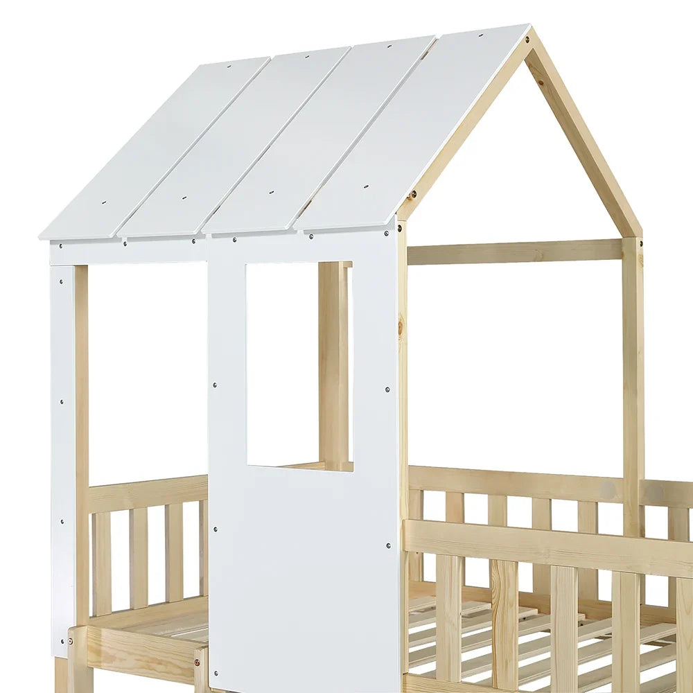 Lit cabane toboggan échelle droite avec toit Lilla Kids
