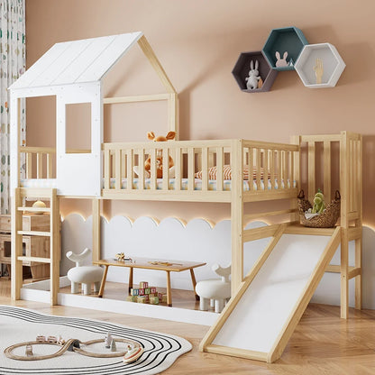 Lit cabane toboggan échelle droite avec toit Lilla Kids