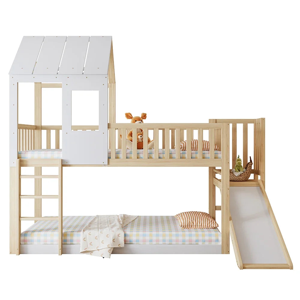 Lit cabane toboggan échelle droite avec toit Lilla Kids