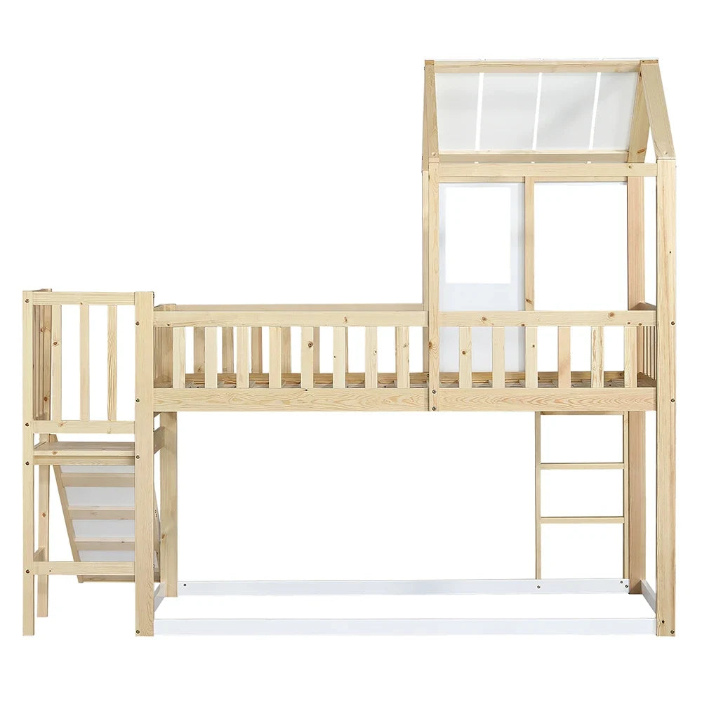 Lit cabane toboggan échelle droite avec toit Lilla Kids