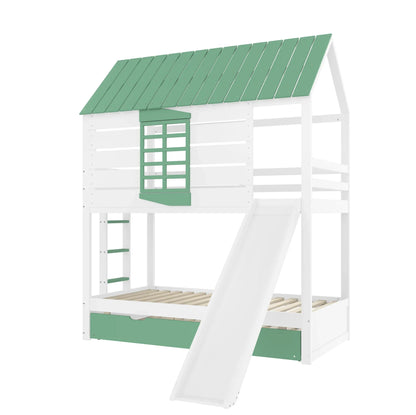 Lit cabane toboggan fenêtre cœur et lit gigogne Lilla Kids