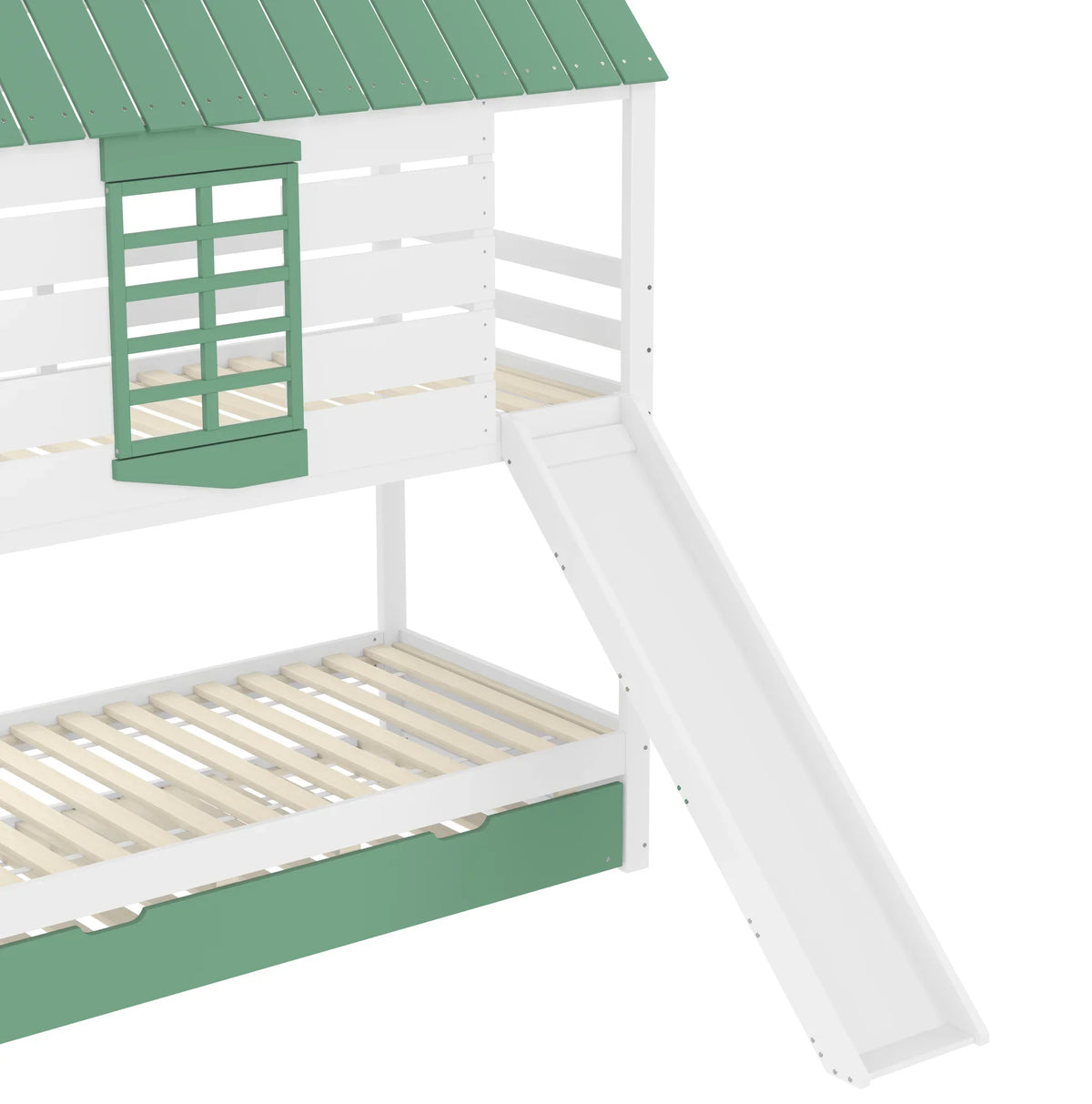 Lit cabane toboggan fenêtre cœur et lit gigogne Lilla Kids