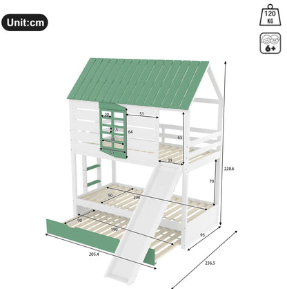 Lit cabane toboggan fenêtre cœur et lit gigogne Lilla Kids