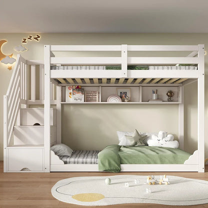 Lit cabane toit escalier tiroirs gain de place Lilla Kids