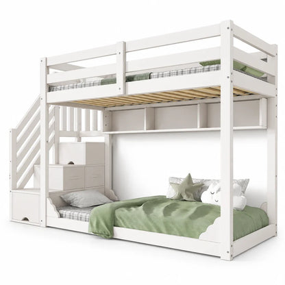 Lit cabane toit escalier tiroirs gain de place Lilla Kids