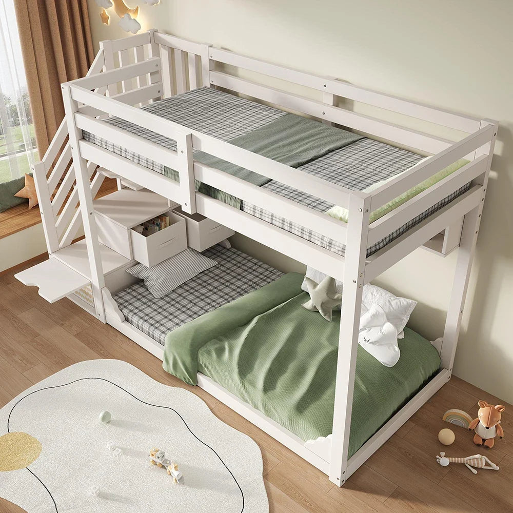 Lit cabane toit escalier tiroirs gain de place Lilla Kids