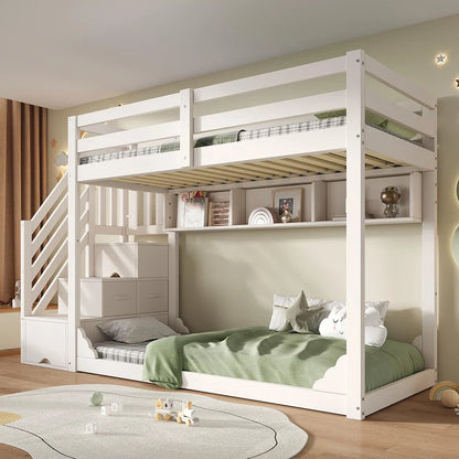 Lit cabane toit escalier tiroirs gain de place Lilla Kids
